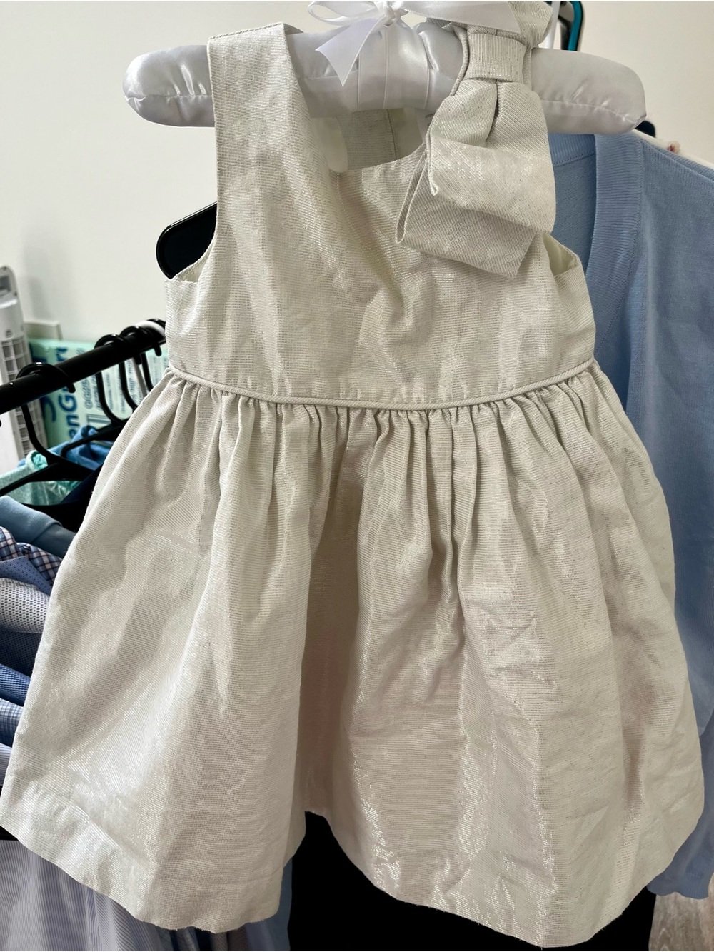 Janie and Jack Shimmery Cream Bow-Shoulder Party Dress | 12-18 months